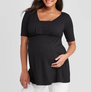 NEW Isabel Maternity by Ingrid & Isabel Black Elbow Sleeve Nursing Shirt Sz XS