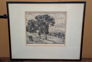 Original Signed Etching by Luigi Lucioni "Trees And Mountains" Framed Matted - Picture 1 of 13