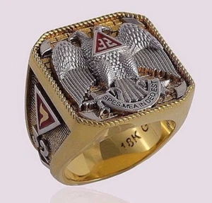 Scottish Rite 32 Degree Masonic Ring 18K Gold Pld Knights Templar by UNIQABLE - Picture 1 of 12