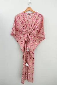 Indischer 100 % Baumwolle Mehrfarbig Langer Kaftan Blumendruck Baumwolle Neu Kaftan Kleid - Bild 1 von 4