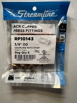 Streamline Mueller ACR Press Fittings 3/8” Coupling For HVAC and Refrigeration