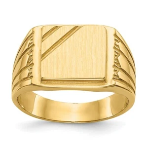 Real 14kt Yellow Gold 11.5x11.0mm Open Back Mens Signet Ring S:10 - Picture 1 of 7