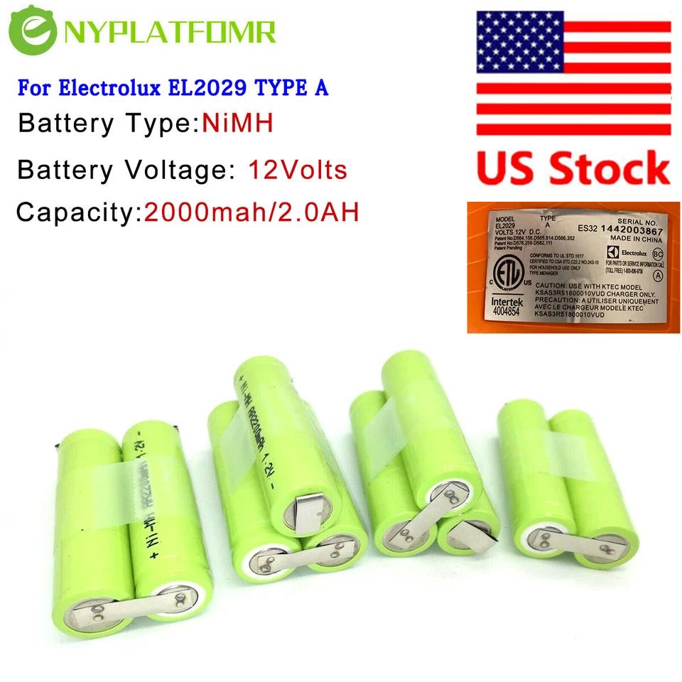 Paquete de baterías para aspiradora Electrolux 12V EL2029 TIPO A 2000MAH Foto 1 de 3