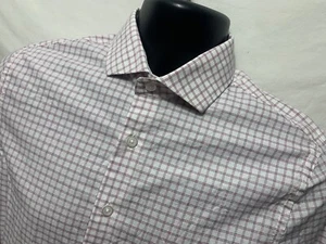 Express Extra Slim Fit Mens Sz 14 14 1/2 Extra Slim Fit pink & White Plaid - Picture 1 of 5