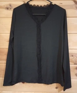 Black Sexy Lightweight Lace Edge Front Shirt Top size Small - Picture 1 of 4
