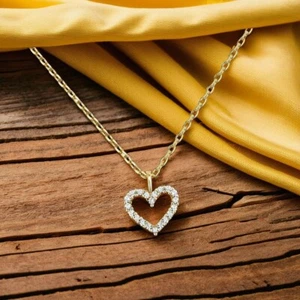 Pave Crystal Heart Pendant Necklace Gold Women's Jewellery Unique Gift For Her - Picture 1 of 4