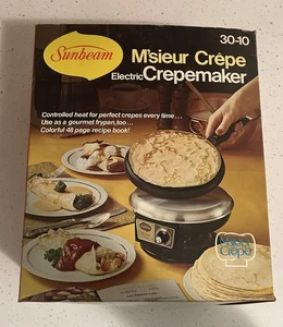 Crepedora Eléctrica Sunbeam M'Sieur Vintage 1976 Modelo 30-10 Caja Sartén Recetas - Imagen 1 de 12