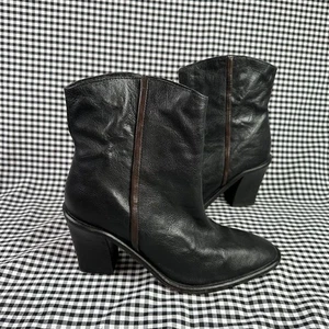 Free People Black Brown Barclay Leather Cowgirl Western Boots Size EU 39 US 8.5 - Picture 1 of 7