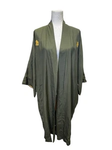 Vintage Olive Green Silk Kimono Made In Japan One Size  - Picture 1 of 6