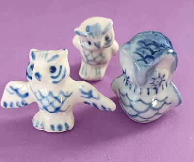 TROIS CHOUETTES porcelaine décor bleu MAIFRUICO/NICE - Photo 1/4