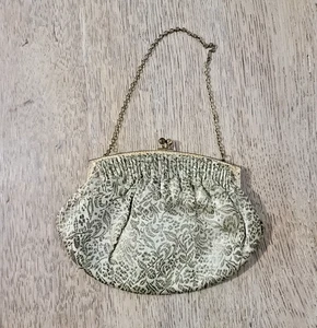 Vintage Sm Gold Metallic Satin Brocade Purse Evening Bag Metal Clasp Deco - Picture 1 of 8