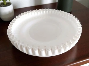 Vintage Fenton Silver Crest Milchglas 10" weiß rund Schüssel geraffter Rand mit Fuß - Bild 1 von 6