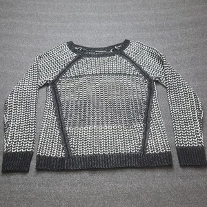 Suéter DKNY JEANS Mujer Grande Negro Blanco Tejido Abierto Raglán Cuello Redondo Pullover - Imagen 1 de 8