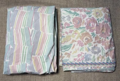 Vtg Collier Campbell Sheet Set FULL Brief Encounter BOHO Pastel Abstract Floral - Image 1 of 4