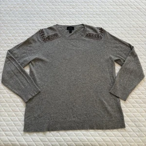 J. Suéter Crew para mujer mezcla de cachemir talla L gris hombros con joyas lujoso - Imagen 1 de 15
