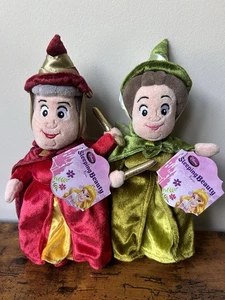 Disney Store Sleeping Beauty Fairy Godmother Fauna Flora Plush Dolls NWT 9” - Picture 1 of 14