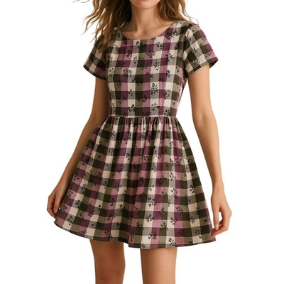 Vestido polar morado Brooks Brothers talla 12 a cuadros estampado floral a cuadros Foto 1 de 4