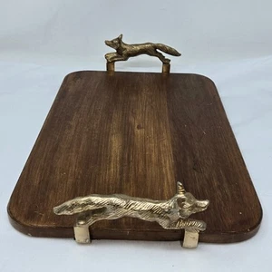 VINTAGE RUNNING FOX VERGOLDETE METALLGRIFFE HOLZ SERVIERTABLETT - Bild 1 von 7