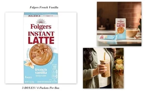 Pack of 3 Folgers French Vanilla Flavored Instant Latte, 4 Single Serve Packets - Picture 1 of 7
