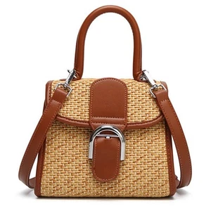Retro Straw Woven Handbag Womens Small Cross Body Bag Shoulder Messenger Satc... - Picture 1 of 8