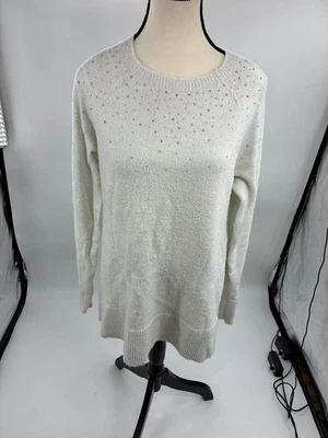 Apt. Suéter de punto adornado con estrás blanco manga larga talla L 9 para mujer Foto 1 de 4
