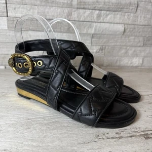KURT GEIGER Mayfair Black Quilted Leather Ankle Strap SANDALS Black NEW Size 36 - Picture 1 of 14