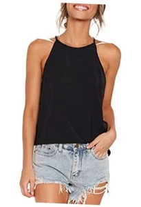 Womens Tank Tops Casual Flowy Printed Vest Shirts Sleeveless Large Black - Picture 1 of 6