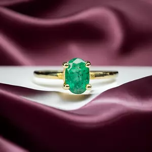 10K Gold - natürlicher kolumbianischer Smaragd Ring - Gr. 7 - 1/2cttw - Solitär Ring - 1,5g - Bild 1 von 24
