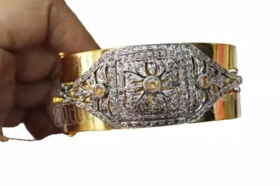 Brazalete antiguo de plata de ley 925 con diamantes talla rosa de 5,70 quilates aspecto victoriano Foto 1 de 4