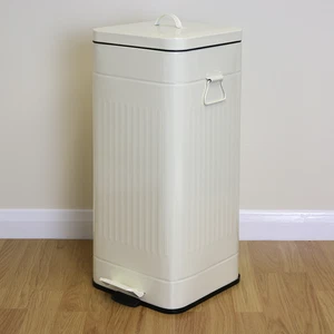 Large 30L Cream Retro Square Foot Pedal Kitchen Bin Steel Rubbish/Waste Dustbin - Picture 1 of 5
