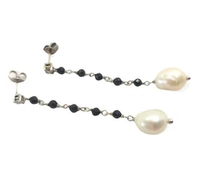  ORECCHINI PENDENTI IN ARGENTO 925 CON CUBIC ZIRCONIA SPINELLO E PERLE BAROCCHE - Foto 1 di 1