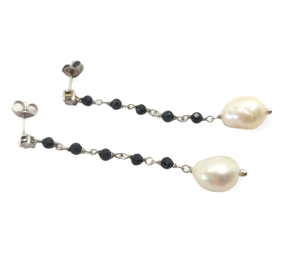  ORECCHINI PENDENTI IN ARGENTO 925 CON CUBIC ZIRCONIA SPINELLO E PERLE BAROCCHE - Immagine 1 di 1