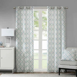 Madison Park Hayes Cotton Duck Grommet Window Curtain Panels Aqua PAIR 63"Lx43"W - Picture 1 of 6