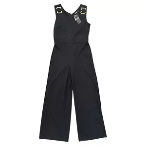 Lauren Ralph Lauren Womens Medium Dress Jumpsuit Wide Leg Black Sleeveless Gold - Picture 1 of 14