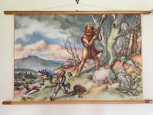 Vintage RÜBEZHAL - mountain giant school chart wall chart German fairytale story - Foto 1 di 11