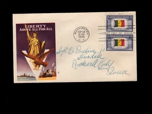 WWII Patriotic Statue Liberty Eagle Belgium pr. Overrun Washington 1943 Cover 8h - Picture 1 of 2