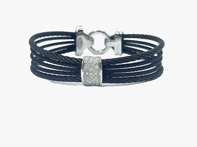 ALOR 18k Gold & Black Steel Cable Rope Bracelet with Accent Diamonds SMALL Wrist - Image 1 of 3