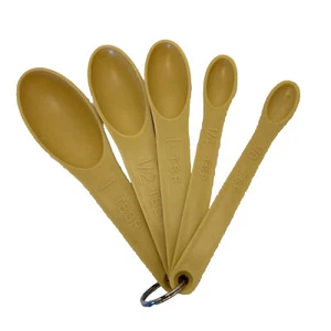 Vintage Foley Measuring Spoon Set Of 5 Mustard Yellow Japan Thin Oval - Picture 1 of 3