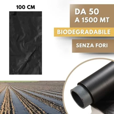 Telo PACCIAMATURA Biodegradabile Nero senza Fori Larg. 100 cm Antierbacce Orto