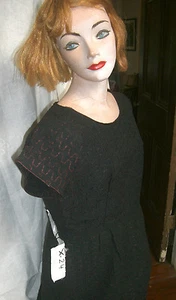 Vintage 1950-1960’s Black Wiggle Cocktail Dress Medium Steampunk style X-24 - Picture 1 of 11