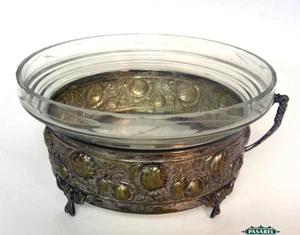 Deutscher Jugendstil versilbertes Messing & Glas Mittelstück Schüssel 1920 - Bild 1 von 6
