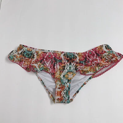 The Bikini Lab | Size S | Pink/Yellow/Green Floral Ruffle Bikini Swim Bottom - Image 1 of 4