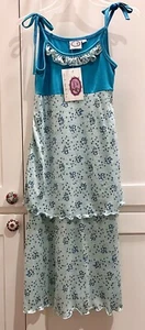 Lilli Lovebird Girls Sz 4 Aqua Knit Maxi Dress Tie Straps Layered Skirt - Picture 1 of 2