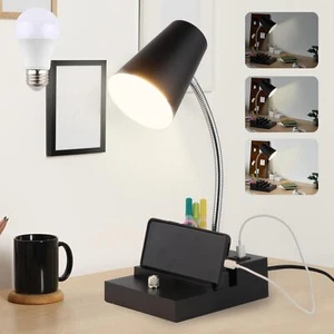 Study Desk Lamp with USB Charging and Type-C Night Light Gooseneck LED Table ... - Picture 1 of 9