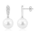 ANGARA 10mm Freshwater Pearl and Diamond Dangle Earrings in Silver for Women