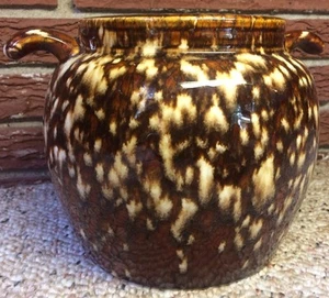 Rockingham Stoneware sponge ware Brown Crockery Jar Marked "USA 512" Vintage - Picture 1 of 12