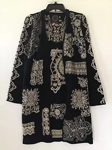 Jonny Was Biya schwarze cremefarbene bestickte langärmelige Strickjacke klein neu - Bild 1 von 3
