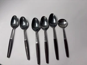 IMPERFECT Interpur INR2 Stainless Brown Wood Handle MCM Japan Lot Soup Spoon 8" - Picture 1 of 5