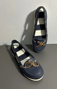 Crocs Beach Line Bootsschuhe Damengröße 8 marineblau weiß Slipper Halbschuh maritim - Bild 1 von 9