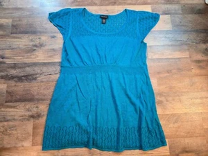 Lane Bryant Blue Knit Dress 18/20 Plus Fit & Flare Short Sleeve Boho Stretchy - Picture 1 of 11